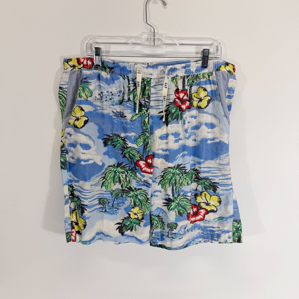 GAP for Good Mens Vintage Vibe Tropical Palm Tree Hibiscus Cotton Shorts Large